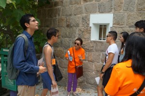 Our volunteer guide introduces the old stone wall, and the old maintenance and repair methods outside the guard room.